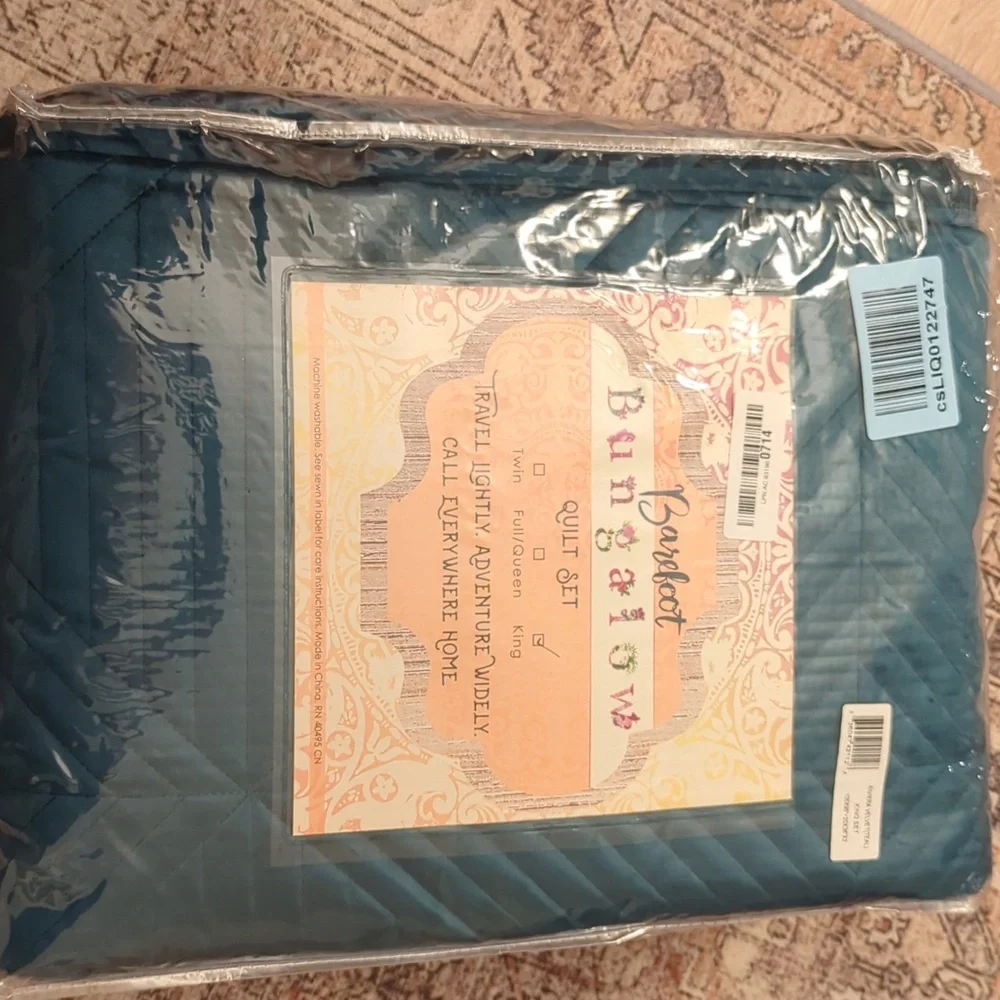 Barefoot Bungalow Riviera Velvet Modern Teal Quilt Set King New